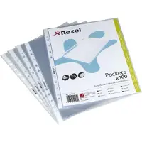 Rexel Showtassen A4 Glashelder Transparant 80 micron PP (Polypropeen) Boven 11 Gaten 100 Stuks
