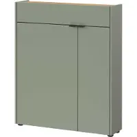 Huisenthuis.nl Opbergkast Eleonore Eiken - Groen - Breedte 83 cm - Hoogte 99 cm - Diepte 22 cm - Met lades - Met planken - Met openslaande deuren
