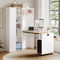 HAUSS SPOLE Opklapbaar Bureau Met Kast - 2 In 1 Met Stopcontact En Usb - Voor Thuiswerk En Studentenkamer - MDF - Wit