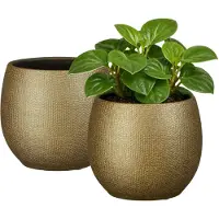 Mica Decorations Plantenpot - 4x - keramiek - goud glans / ribbels - D15 x H16 cm - bloempot Havana