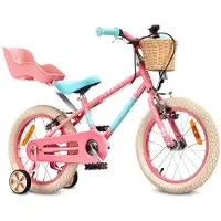 Sun baby Kinderfiets 16 Inch LOVEL Fiets voor Meisje 4-6 Jaar, Max 50 kg - poppenstoeltje, zijwieltjes, mandje, bel, kettingkast - Roze-Muntgroen