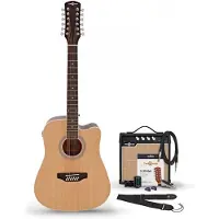 Gear4Music Dreadnought 12-snarige Elektro-akoestische Gitaar Naturel 15W Akoestische Versterker & Accessoireset