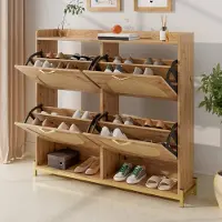 STILVORA Schoenenkast - Verticale Schoenenkast Met Bovenplank Voor Hal En Gang - MDF Met Metalen Frame - 108,5x24x100 cm - Houtkleur