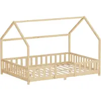 ML-Design Kinderbed Huisbed 140x200 cm van natuurlijk dennenhout met uitvalbeschermend dak en lattenbodem Houten bed