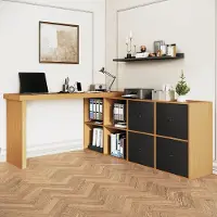 HAUSS SPOLE Hoekbureau - 360° Draaibaar Met Laden En Vakken - Voor Thuiswerkplek - MDF - 120x48x78 En 140x35x74