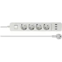 DeLOCK Extension Socket 4-way with Surge Protection and USB charger white