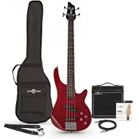 Gear4Music 3/4 Chicago Basgitaar + 15 W Versterkerpakket Trans Red