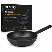 Resto Koekenpan Ø24 cm – PFLUON anti-aanbaklaag – Geschikt voor Inductie & Alle Warmtebronnen – Gerecycled Aluminium – Ergonomische Handgreep – Ascella 94009 – Zwart