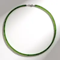 Cavill - Halsketting 925 Sterling Zilver - 36,284 ct Russische Diopsied Ronde Edelstenen - 45 cm - Elegante Groene Zilveren Ketting
