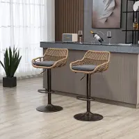 HAUSS SPOLE Barkruk – Verstelbare Swivel Barstoel Set – 2 Stuks – Met Voetsteun & 360° Draaibaar – Hoogte 65-85 cm – Voor Keuken En Bar – Linnen Grijs