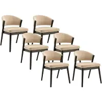 Vente-unique Set van 6 stoelen van stof en zwart rubberhout - Beige - ZELVYN