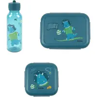 Trixie Bundel Back to School set - Lunchbox/Snackdoos/Drinkfles 500ml - Ballplayer Mr. Triceratops