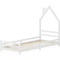 ML-Design Kinderbed ‘Huis’ 90x200 cm Wit Huisbed voor kinderen Houten bed met lattenbodem Schoorsteenontwerp