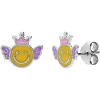 Lucardi Kinder Zilveren kinderoorknoppen smiley kroon - Oorbellen - 925 Zilver - Zilverkleurig
