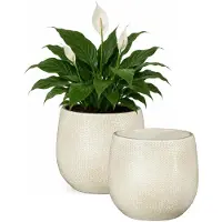 Mica Decorations Plantenpot - 2x - keramiek - wit glans / ribbels - D13 x H14 cm - bloempot Porto
