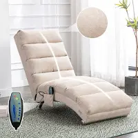 HAUSS SPOLE Sofa - Chaise Longue Model Relax - Ligbank - Massagefunctie Met Trilling & Zijvak - 1-Zits 55x148x84 cm - Voor Woonkamer En Kantoor - Linnen Beige