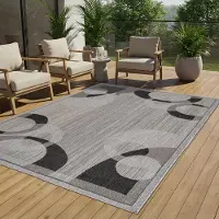 Tapiso Melissa Buitenkleed Buitentapijt Grijs Cirkels Vloerkleed Binnen Buiten Kleed Tapijt Maat- 80x150