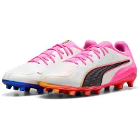 Puma King 20 Ultimate Gras Voetbalschoenen (FG) Wit Felroze Blauw Geel