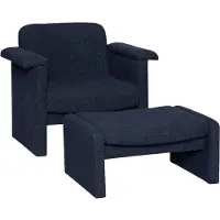 Hubsch Softy loungestoel met voetenbank donkerblauw