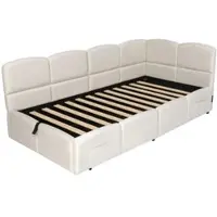 OKWISH Gestoffeerd Bed 90x190 cm - Met Hydraulische Opbergruimte en USB Aansluiting - Met Zijvakken - Voor Jeugd en Volwassenen - Fluweel - Beige - Zonder Matras