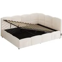 OKWISH Daybed 140x190 cm - Met USB Oplaadpunten En Opbergruimte - Hydraulische Bergruimte - Zonder Matras - Fluweel - Beige