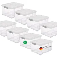 Novaliv 8x opbergdozen met deksel 15L transparant nestbaar stapelbaar opbergdozen met clipsluiting kunststof doos BPA-vrij 41 x 29 x 20 cm