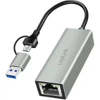 Logilink USB 2.0 Adapter [1x USB 3.2 Gen 1 stekker C (USB 3.0) - 1x RJ45-bus] UA0238B 18.00 cm