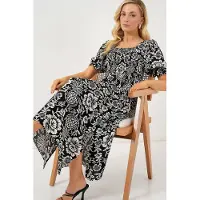 Big Dart Florale Midi-jurk met Vierkante Kraag en Split