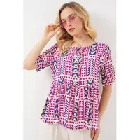 Big Dart Patroon Blouse met Ronde Hals en Strikdetail