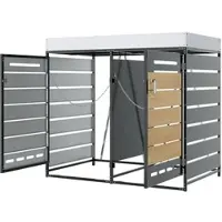 STILVORA Afvalbakombouw – 2 Vakken Met Plantenbak En Slot – IJzer Met Houtlook – Zwart – Voor Tuin En Terras – Ventilatieopeningen