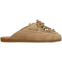 Manfield Beige suède muiltjes met franjes | Maat 38