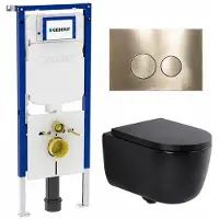 Geberit QeramiQ Dely Swirl Toiletset - 36.3x51.7cm - UP720 Duofix Sigma inbouwreservoir - 35mm zitting - geborsteld messing bedieningsplaat - ronde knoppen - mat zwart