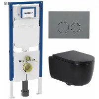 Geberit QeramiQ Dely Swirl Toiletset - 36.3x51.7cm - UP720 Duofix Sigma inbouwreservoir - 35mm zitting - bedieningsplaat licht grijs - ronde knoppen - mat zwart SW1237202/SW1102374/SW1000769/SW1026258