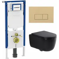Geberit QeramiQ Dely Swirl Toiletset - 36.3x51.7cm - UP720 Duofix Sigma inbouwreservoir - 35mm zitting - bedieningsplaat beige - rechthoekige knoppen - mat zwart