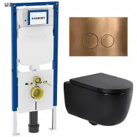 Geberit QeramiQ Dely Swirl Toiletset - 36.3x51.7cm - UP720 inbouwreservoir - 35mm zitting - koperen bedieningsplaat - ronde knoppen - mat zwart SW1237202/SW706196/SW1000769/SW106258