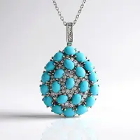 Cavill - 925 Sterling Zilver Halsketting - 3,96 ct Sleeping Beauty Turkoois Ovaal Cabochon - Cambodjaanse Zirkoon - Elegant 45,72 cm