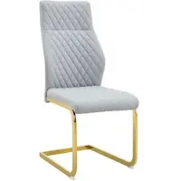 MODFU - Eetkamerstoelen Set Van 2 - Hoge Rugleuning - Diamantpatroon - Modern - Metaal En Kunstleer - Goud En Lichtgrijs
