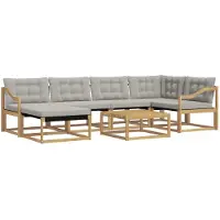 vidaXL Buiten bank set 7 st Wit en Lichtgrijs Massief Acacia Hout