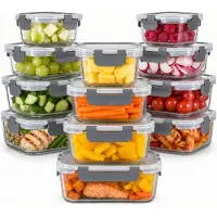 Five Stars Glazen Vershoudbakjes - 12 Stuks - Meal Prep Bakjes - Luchtdichte Diepvriesbakjes - Met Deksel - 320 ml, 370 ml, 800 ml & 1040 ml