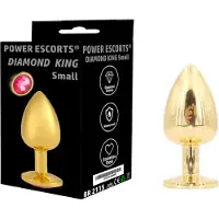 Power Escorts - Diamond King Gold Plug Small - Diameter 2.7 cm - Length 7 cm - Anal Plug - Pink Stone