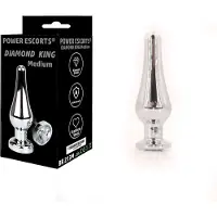 Power Escorts Diamond King Medium Butt Plug met Witte Steen - Metalen Anal Plug - 11 cm - Luxe Colour Box