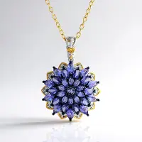 Cavill - 3,48 ct Tanzaniet Marquise Hanger - 925 Sterling Zilver - Goud Verguld - Verstelbare Elegante Damesketting - Luxe Feestelijke Sieraden