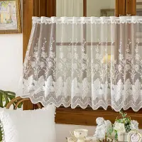 VHV - Gordijnen - Vitrage - Valletje - Set van 2 - Kant - Geborduurd - Landelijk - Voor keuken en woonkamer - Lichtdoorlatend - 180*70cm - Stijl 1 - Wit