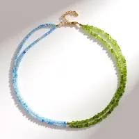 Cavill - Zilveren Halsketting met Peridot 925 - Braziliaanse Aquamarijn en Gouden Hematiet - Meerstrengs, Elegante Verstelbare Ketting voor Dames