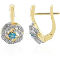 Cavill - 9K Gouden Oorbellen met Blauwe Haüyn Edelsteen Rond 0,17 ct - Zilveren Accenten - 40 Zirkonen 0,245 ct - Elegante Design Oorbellen