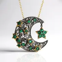 Cavill - Zilveren Halsketting - 925 Sterling Zilver Verguld - 18 Zambia Smaragden Rondgeslepen 1 717 ct - Elegante Halve Maan Hanger