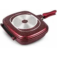 ROYAL SWISS Dubbele Grillpan 32 cm – Marble Antiaanbaklaag – Magnetische Sluiting – Geschikt voor Inductie, Gas & Keramisch – Dubbele Koekenpan – PFAS-vrij