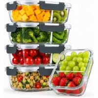 Five Stars Glazen Vershoudbakjes met 2 Compartimenten - 5 Stuks - Meal Prep Bakjes - Luchtdichte Diepvriesbakjes - Met Deksel - 950 ml