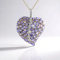 Cavill - Zilveren halsketting 925 Sterling Zilver Verguld - 9,674 ct Tanzaniet & Witte Topaas - Hartvormige hanger - Elegante damesketting