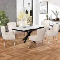 STILVORA Eetkamerstoel - Set Van 6 - Met Armleuningen En Lendensteun - Voor Eetkamer En Lounge - Fluweel Beige